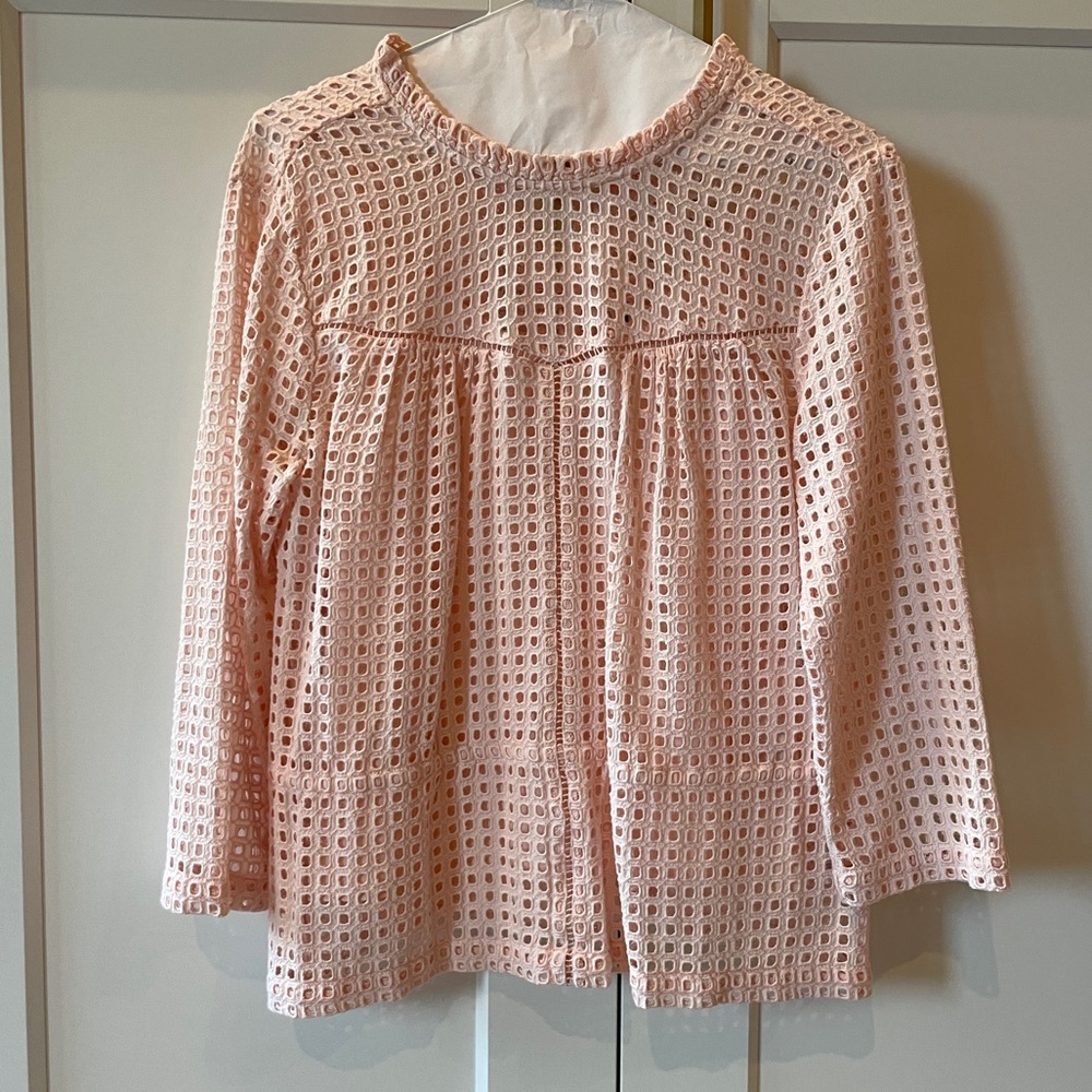 J.Crew Petite Point Sur Eyelet Top in Subtle Pink